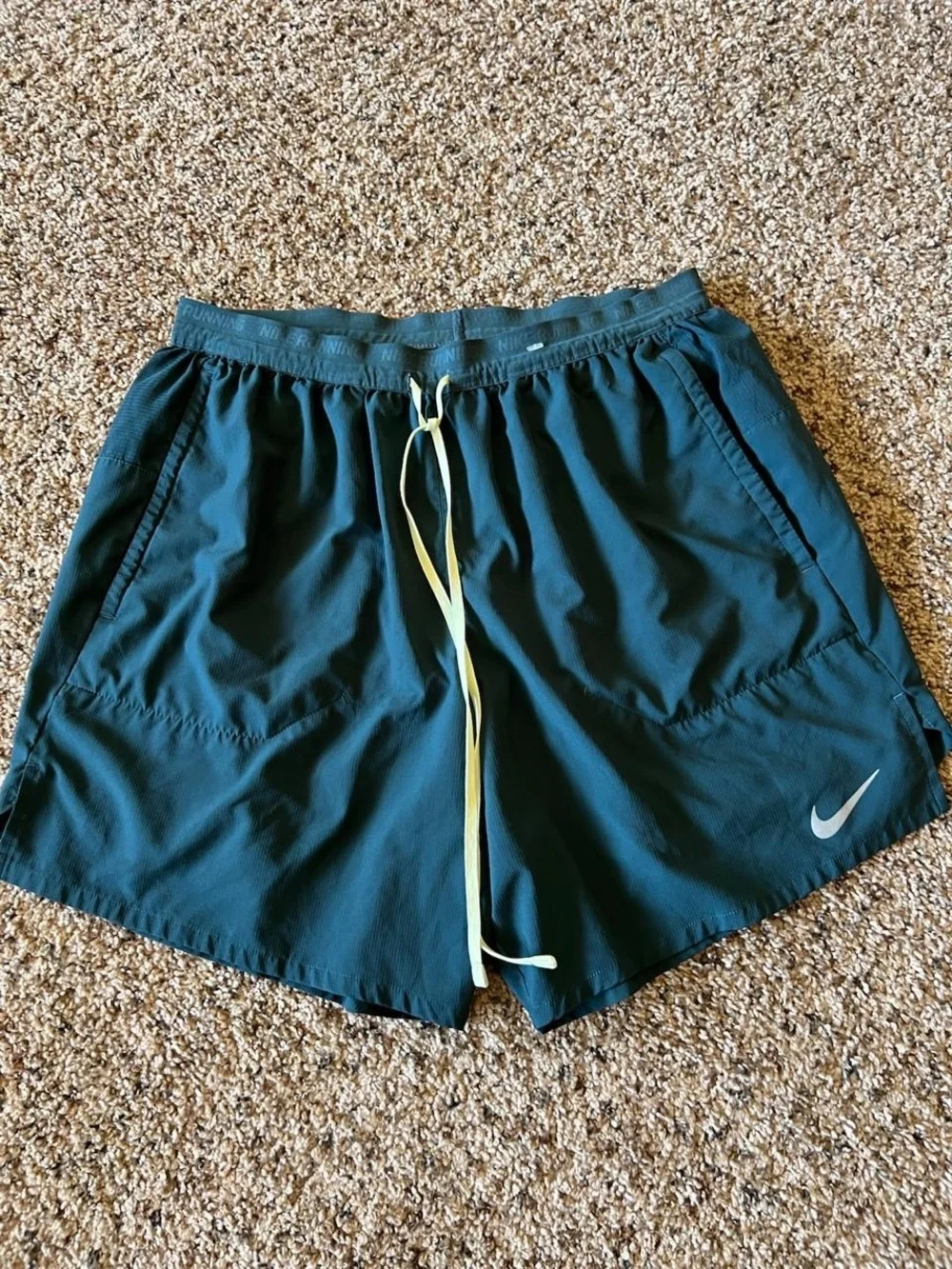 Nike Men’s Dark Teal Athletic Shorts with Yellow Drawstring
